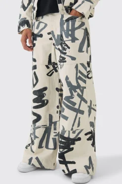 Denim Graffiti Laser Print Set | BoohooMAN UK