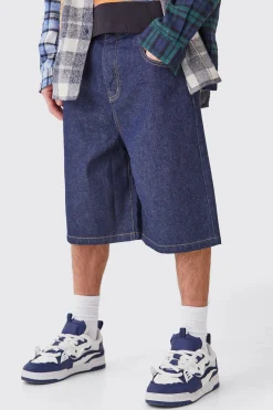 Denim Jorts In Indigo | BoohooMAN UK