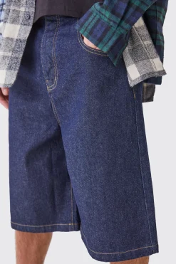 Denim Jorts In Indigo | BoohooMAN UK