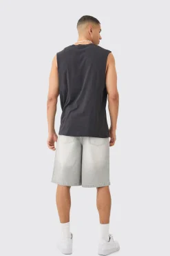 Denim Jorts In Light Grey | BoohooMAN UK