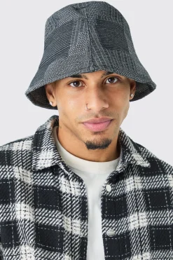 Denim Patchwork Bucket Hat | BoohooMAN UK