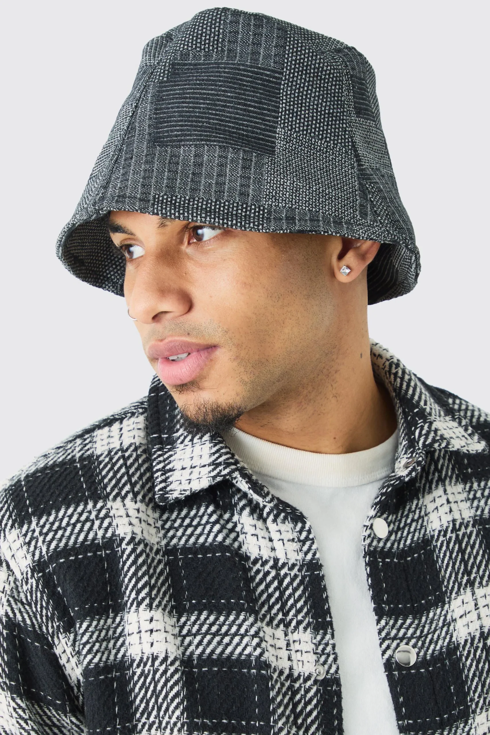 Denim Patchwork Bucket Hat | BoohooMAN UK