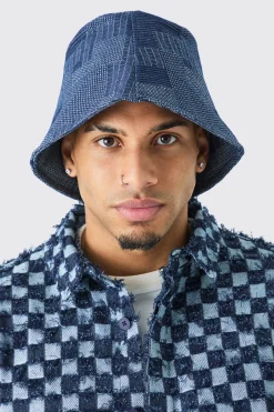 Denim Patchwork Bucket Hat | BoohooMAN UK