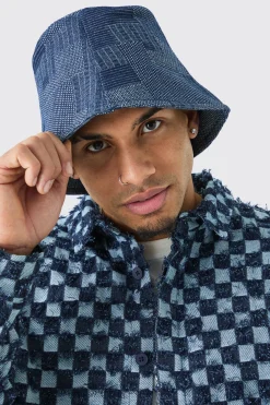 Denim Patchwork Bucket Hat | BoohooMAN UK