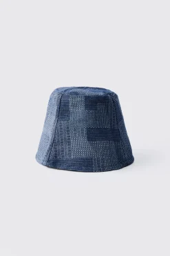Denim Patchwork Bucket Hat | BoohooMAN UK