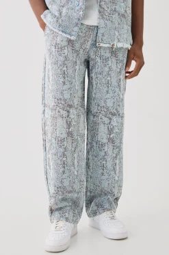 Denim Tapestry Relaxed Fit Jeans | BoohooMAN UK