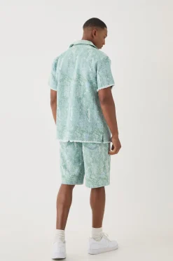 Denim Tapestry Revere Shirt | BoohooMAN UK