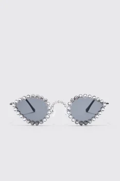 Diamante Oval Sunglasses | BoohooMAN UK
