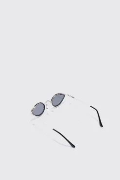 Diamante Oval Sunglasses | BoohooMAN UK