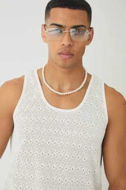 Diamond Crochet Vest | BoohooMAN UK