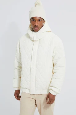 Diamond Quilted Hooded Puffer | BoohooMAN UK