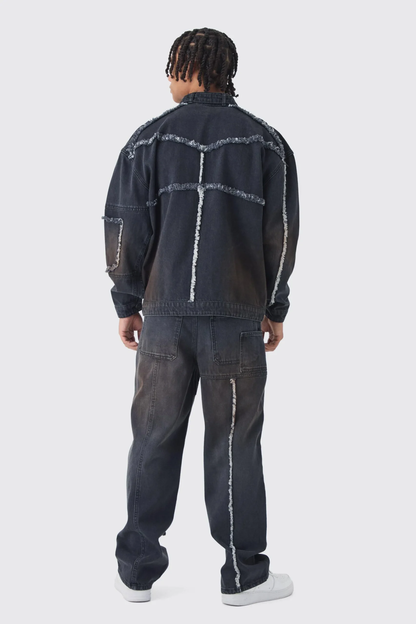 Dirty Wash Carpenter Denim Set | BoohooMAN UK