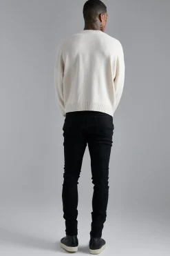 Distressed B Boxy Ribbed Jumper | BoohooMAN UK
