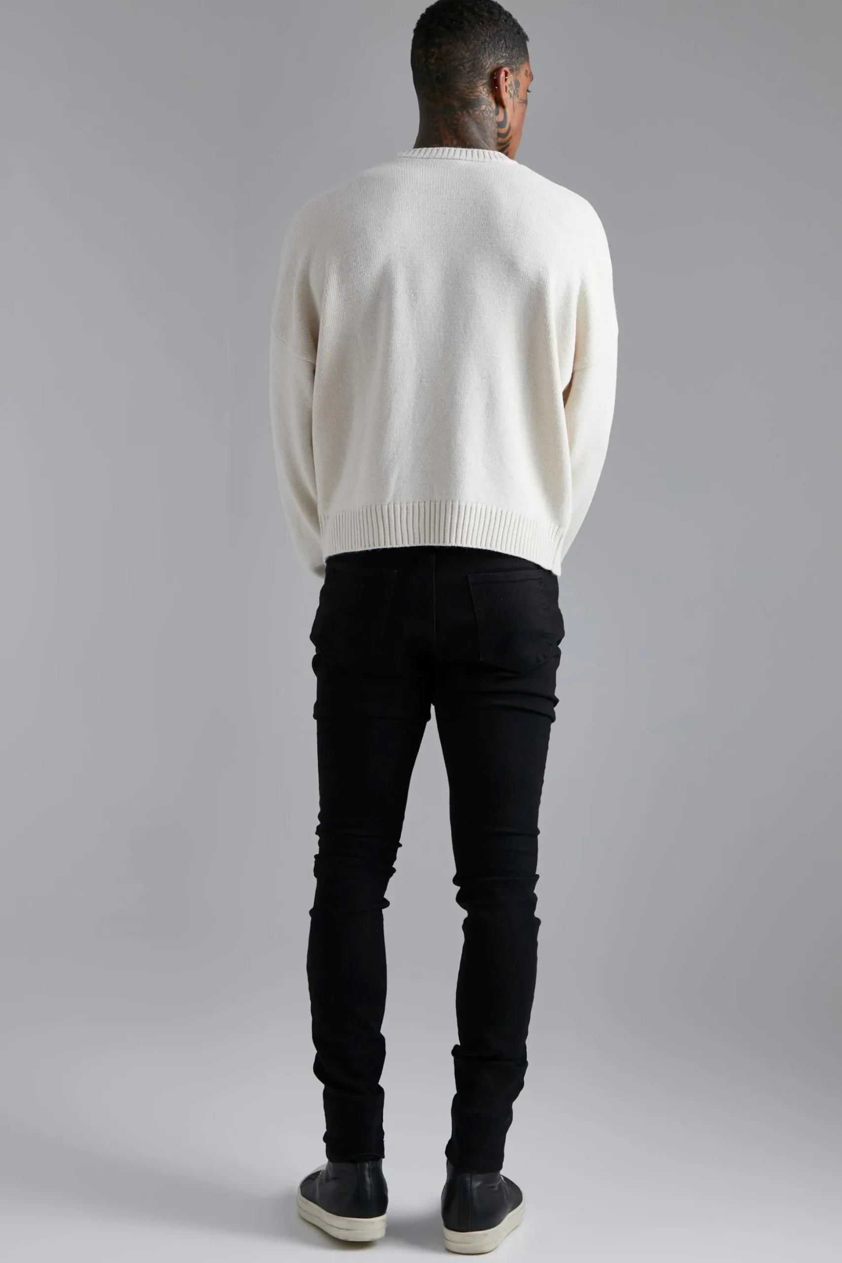 Distressed B Boxy Ribbed Jumper | BoohooMAN UK