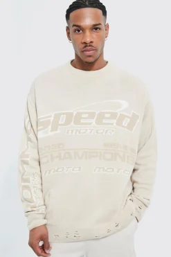Distressed Hem Knitted Moto Oversized Jumper | BoohooMAN UK