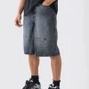 Distressed Regular Denim Jorts | BoohooMAN UK