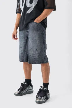 Distressed Regular Denim Jorts | BoohooMAN UK