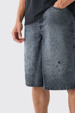 Distressed Regular Denim Jorts | BoohooMAN UK