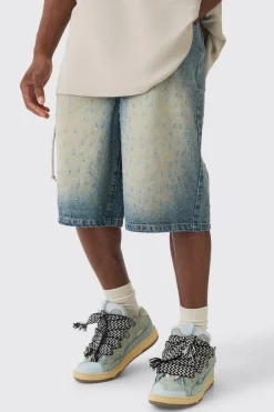 Distressed Regular Denim Jorts | BoohooMAN UK