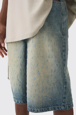 Distressed Regular Denim Jorts | BoohooMAN UK