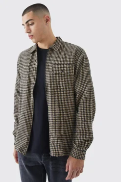 Dogtooth Jacquard Zip Through Overshirt | BoohooMAN UK