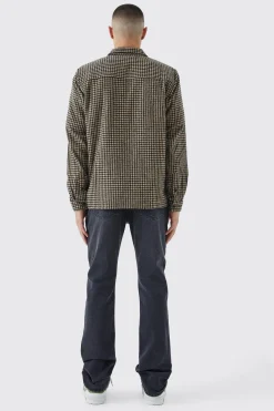Dogtooth Jacquard Zip Through Overshirt | BoohooMAN UK