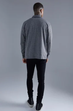 Dogtooth Jacquard Zip Through Overshirt | BoohooMAN UK