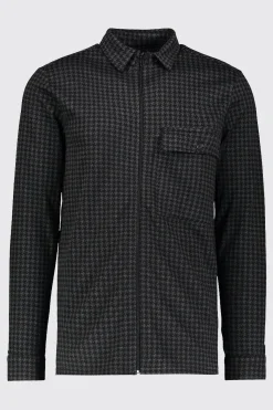 Dogtooth Jacquard Zip Through Overshirt | BoohooMAN UK