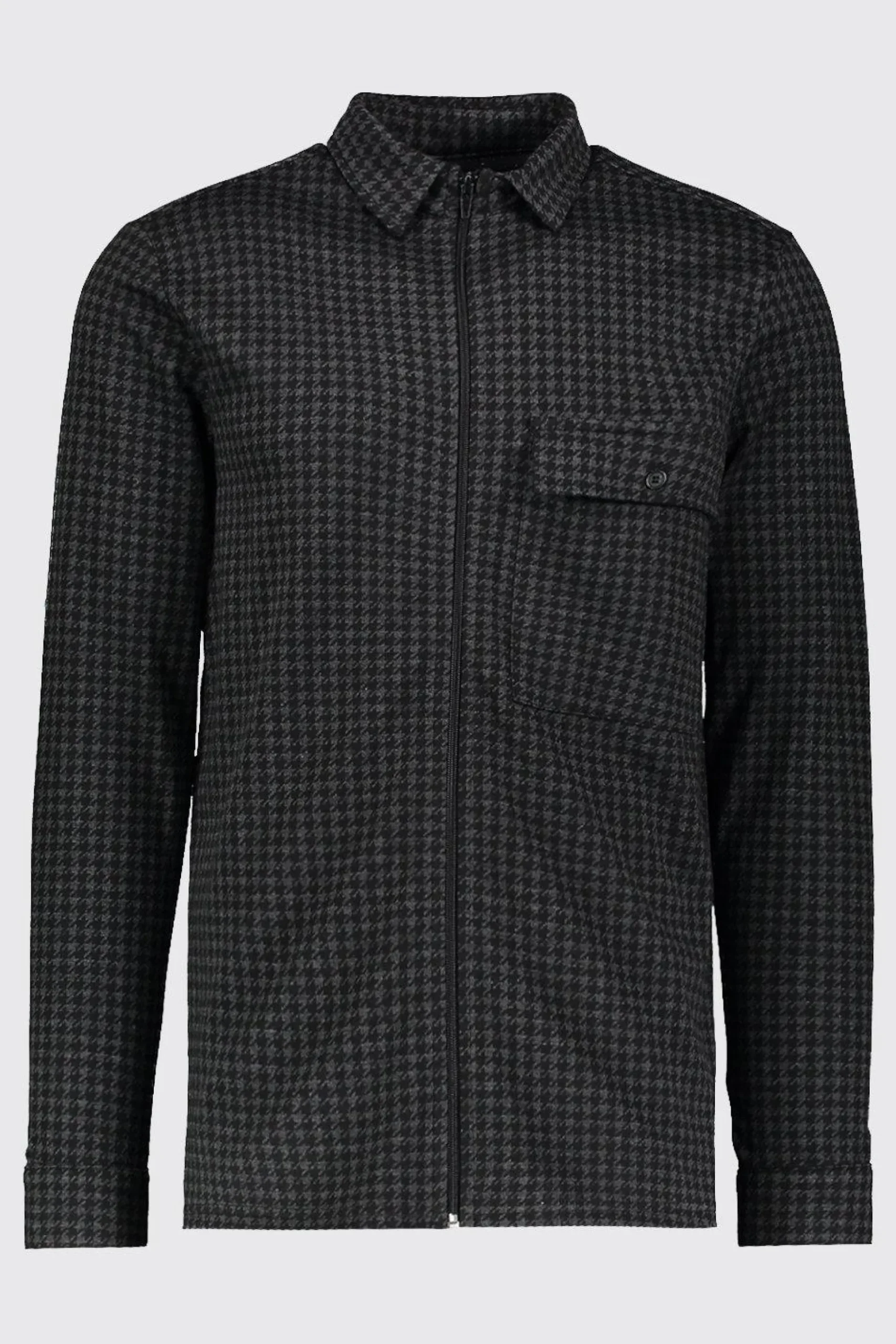 Dogtooth Jacquard Zip Through Overshirt | BoohooMAN UK