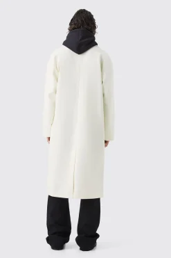 Double Breasted Longline Varsity Badge Overcoat | BoohooMAN UK