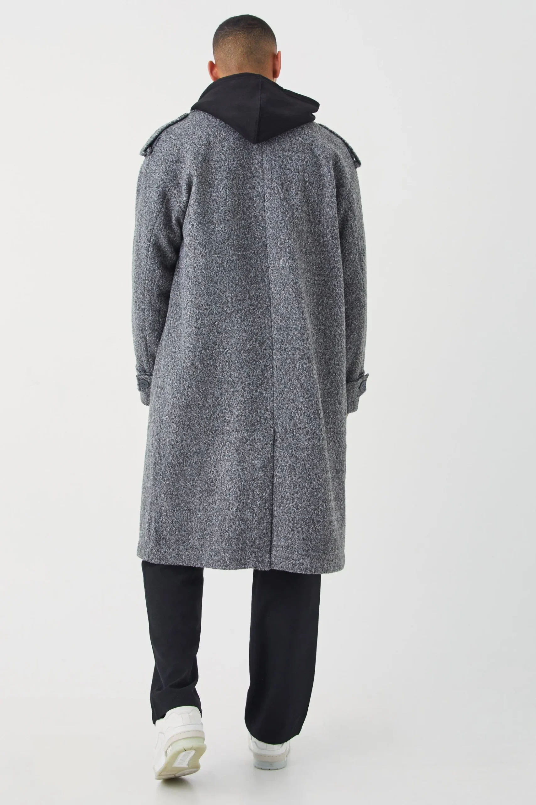 Double Breasted Salt & Pepper Overcoat | BoohooMAN UK