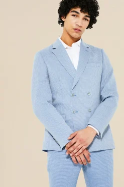 Double Breasted Skinny Textured Suit Jacket | BoohooMAN UK