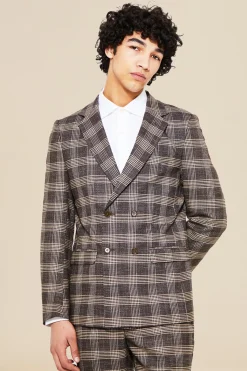 Double Breasted Slim Check Suit Jacket | BoohooMAN UK