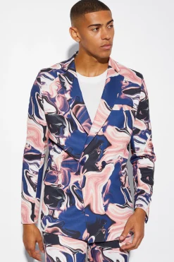 Double Breasted Slim Marble Suit Jacket | BoohooMAN UK