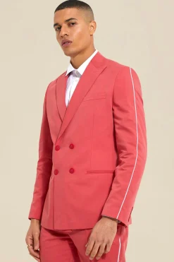 Double Breasted Slim Piping Suit Jacket | BoohooMAN UK