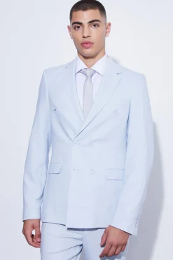 Double Breasted Slim Textured Suit Jacket | BoohooMAN UK