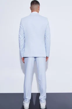 Double Breasted Slim Textured Suit Jacket | BoohooMAN UK