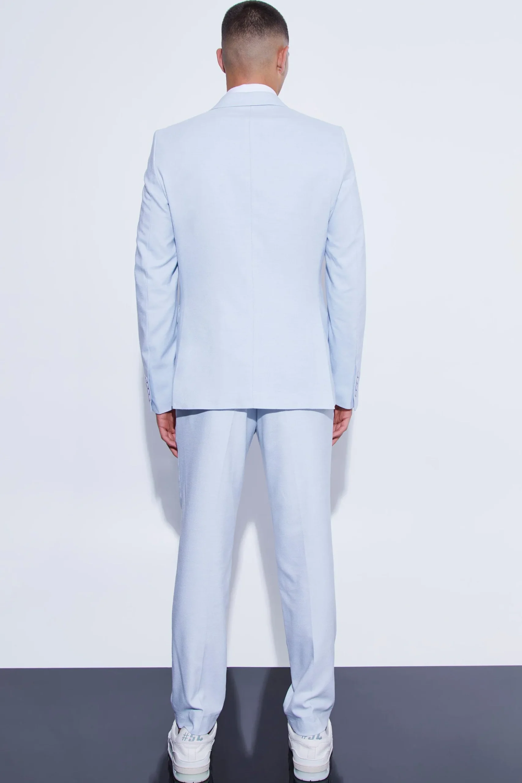 Double Breasted Slim Textured Suit Jacket | BoohooMAN UK