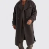 Double Breasted Trench Overcoat In Chocolate | BoohooMAN UK