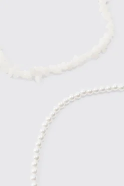Double Layer Beaded Necklace In White | BoohooMAN UK