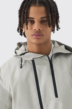 Double Zip Hooded Windbreaker In Stone | BoohooMAN UK