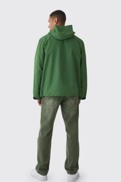 Double Zip Hooded Windbreaker In Khaki | BoohooMAN UK