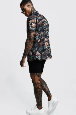 Dragon Print Short Sleeve Shirt | BoohooMAN UK