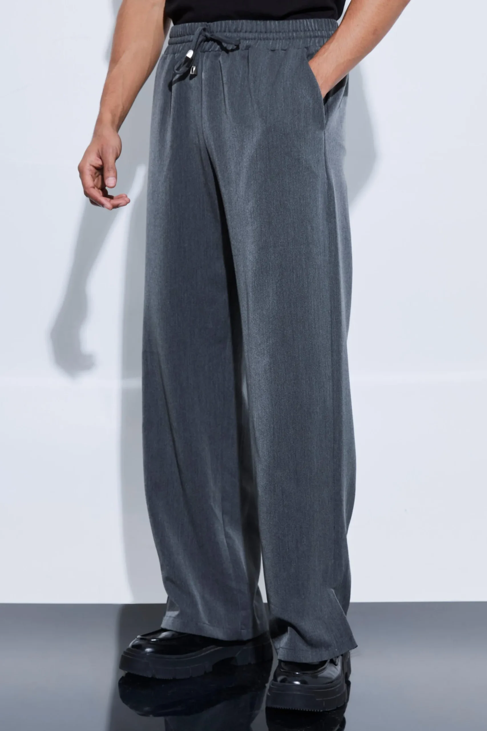 Drawcord Waist Split Hem Wide Leg Trousers | BoohooMAN UK
