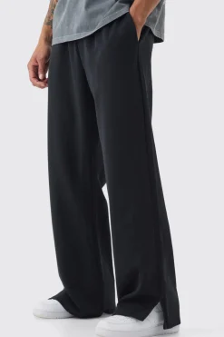 Drawcord Waist Split Hem Straight Leg Trousers | BoohooMAN UK