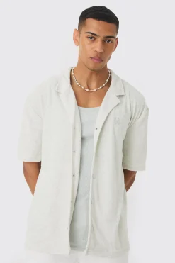 Drop Revere Towelling Embroidered Shirt | BoohooMAN UK
