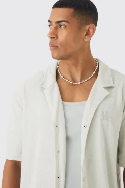 Drop Revere Towelling Embroidered Shirt | BoohooMAN UK