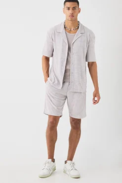 Drop Revere Towelling Shirt And Short Set | BoohooMAN UK