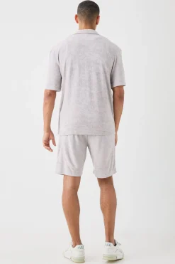 Drop Revere Towelling Shirt And Short Set | BoohooMAN UK