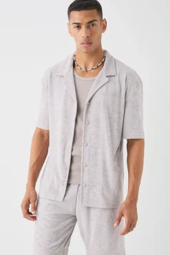 Drop Revere Towelling Shirt And Short Set | BoohooMAN UK